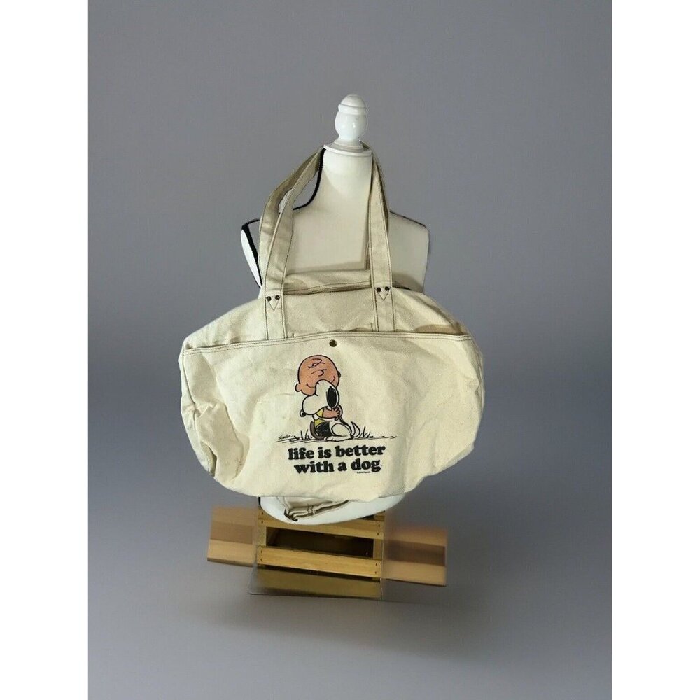 Charlie Brown Snoopy Canvas Tote Bag Life is better with a Dog cafe Press 20x15”